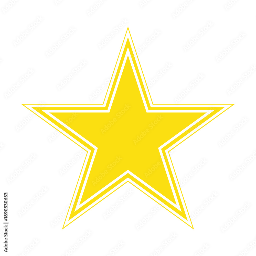 Fototapeta premium Yellow Five Pointed Star with Triple White Outline Border Isolated on White Background for Achievement Excellence Award Branding and Graphic Design Element