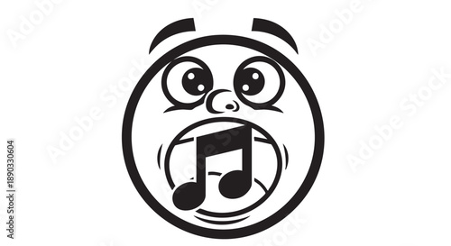 A cartoon face with a surprised expression singing a musical note illustration