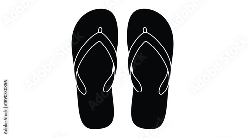 A pair of black flip flops shown from above simple silhouette