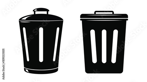 Two black trash cans depicted in a simple silhouette