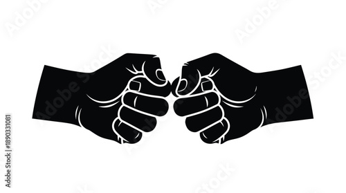 Two hands making a fist bump a striking black silhouette