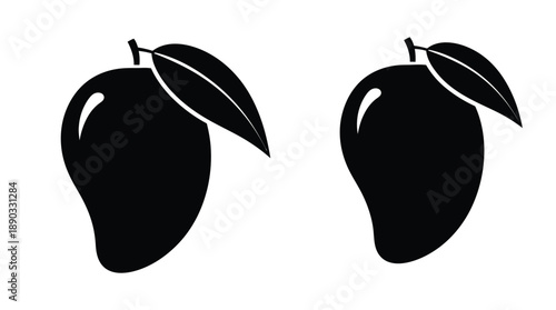 Two black mango shapes with leaves a striking silhouette