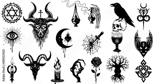 Mystic Tattoo Design Sacred Symbols Black Silhouette