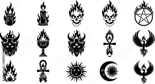 Mystic Tattoo Design Sacred Symbols Black Silhouette