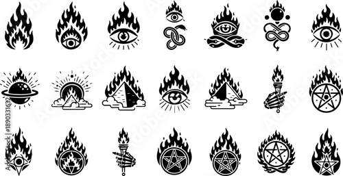 Mystic Tattoo Design Sacred Symbols Black Silhouette