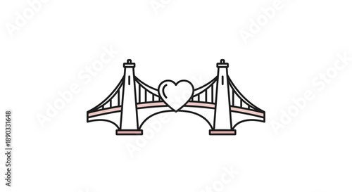 Simple line drawing of a bridge forming a heart shape.