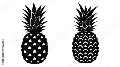 Two pineapple illustrations presented as a striking black silhouette