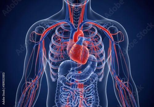 Wallpaper Mural Transparent Human Torso Showing Red Cardiovascular System Anatomy Torontodigital.ca