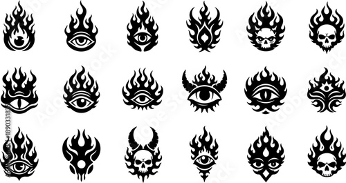 Mystic Tattoo Design Sacred Symbols Black Silhouette