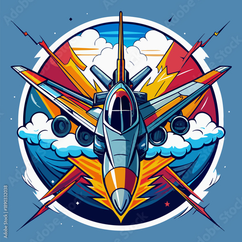 Fighter Jet Vector Illustration in Comic Book Style