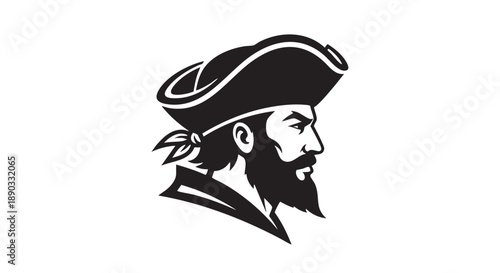 Illustration of a bearded man wearing a hat, facing right, in a classic profile view