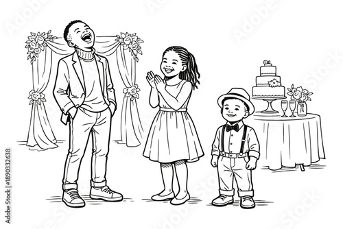 African kids at festive wedding event, character vector illustration