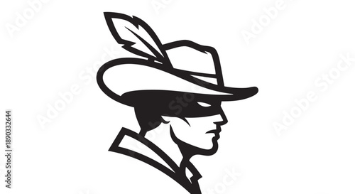 Man wearing cowboy hat with feather profile illustration on white