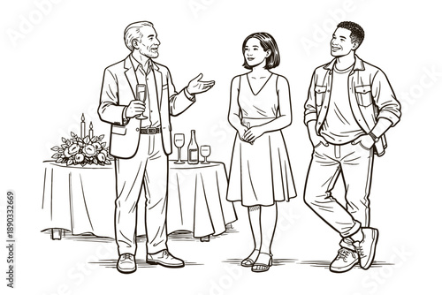 Wedding speech and celebration moment, people character vector illustration