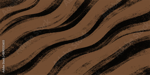 Seamless zebra skin texture pattern illustration featuring a geometric wave design with brown wood grain and sand color shapes on a nature inspired fabric backdrop for artistic textile wallpaper