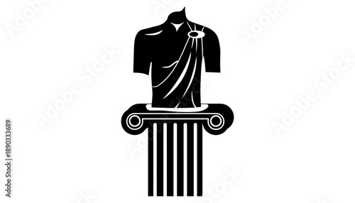A black and white illustration of a t-shirt on a column