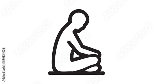 Simple line illustration of a person meditating in a serene environment from a side viewpoint