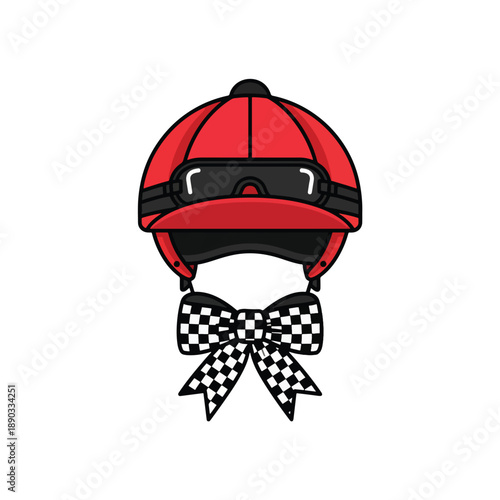Vibrant Racing Helmet and Checkered Bow Tie Illustration for Sporting Events
