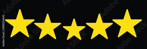 Five Golden Stars Rating Graphic on Black Background for Excellence and Quality Five Golden Stars Rating Graphic on Black Background for Excellence and Quality.