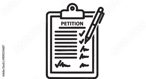 Filling out a petition form with a pen on a clipboard, a formal document preparation scene from a straightforward viewpoint