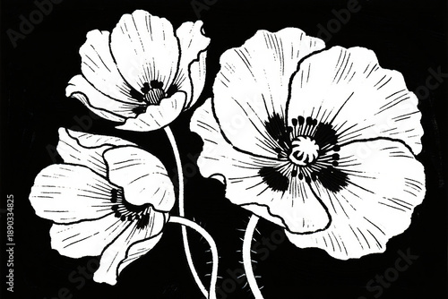 Black and white floral illustration