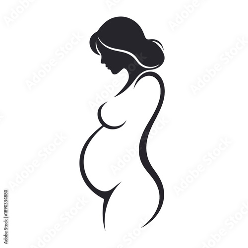 Elegant Vector Silhouette of an Expectant Mother in Profile, Symbolizing Pregnancy and New Life's Journey