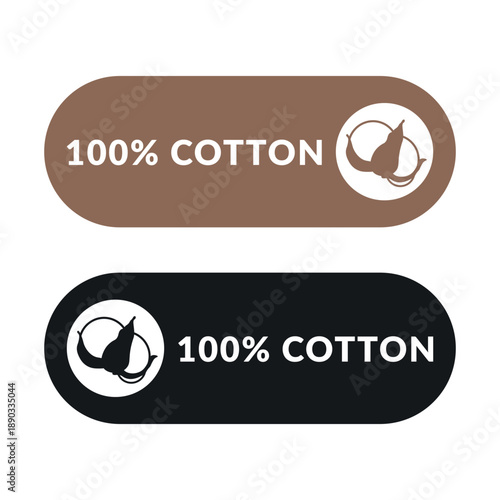 100% pure cotton vector labels set on white background. Plant cotton hand drawn illustration. 