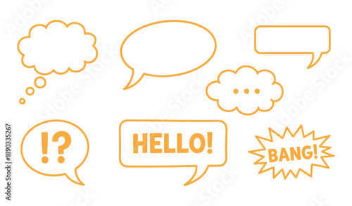 Set of doodle and speech bubble vector. Collection of contemporary figure, speech bubble with text good vibes on transparent background