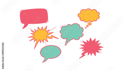 Set of doodle and speech bubble vector. Collection of contemporary figure, speech bubble with text good vibes on transparent background