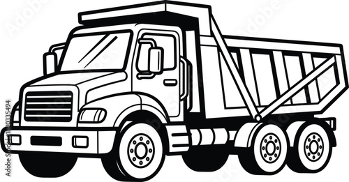 Professional Vector Outline Illustration of a Heavy Duty Dump Truck for Construction Industry Branding, Industrial Logistics Projects, Civil Engineering Works, and Childrens Coloring Pages