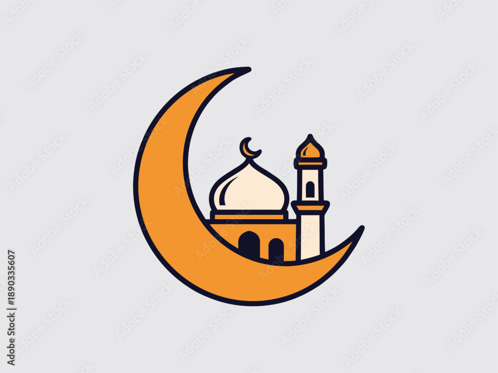 Obraz premium Crescent Moon with Mosque Illustration Design.