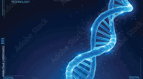 "Futuristic Visualization of a Glowing DNA Helix Against a Dark Background, Representing Genetic Innovation, Biotechnology, and Science in a Modern Context with Dynamic Light Effects."

