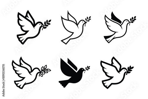  Flying peace dove vector, bird logo on a white background