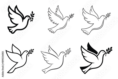 Dove of peace vector, line art silhouette illustration white background