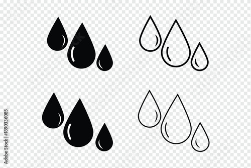 Tear drop icons in line stroke outline art and clip art