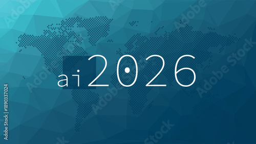 2026 Artificial intelligence. AI neural network digital brain machine deep learning processing big data analysis technology. Vector illustration. Geometry network blue gradient background
