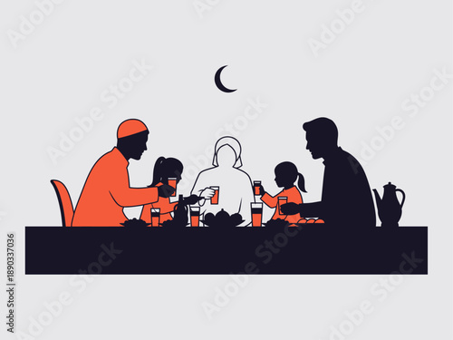 Family Breaking Fast Together During Ramadan.