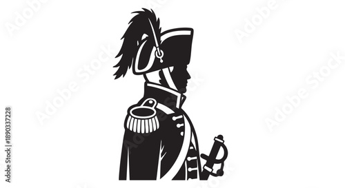 Vintage military officer standing proudly in formal uniform with ceremonial hat and sword