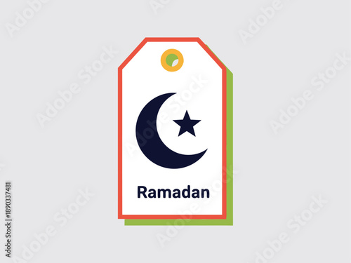 Ramadan Label with Crescent Moon and Star.
