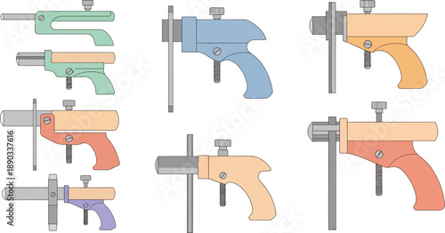 assortment of hand clamps and contraptions