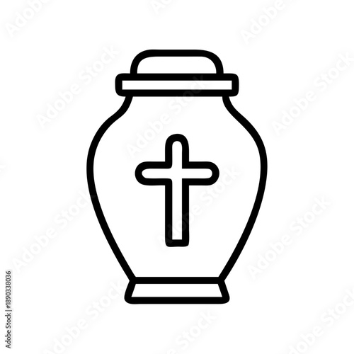 Simple black and white funeral urn icon 