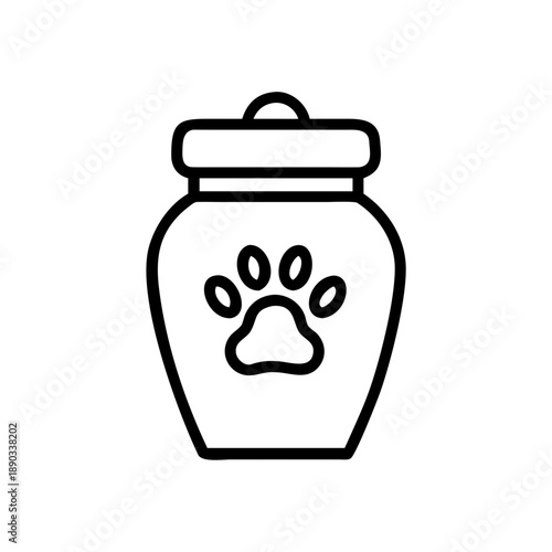 Simple black and white pet urn with a paw print icon
