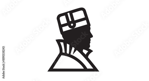 Simple black silhouette of a person's head wearing a crown, set against a plain white background, viewed from the side