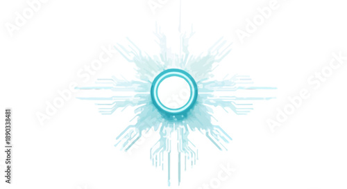 Minimalist Tech Portal Design - Glowing Blue Circle with Symmetrical Circuit Board Background