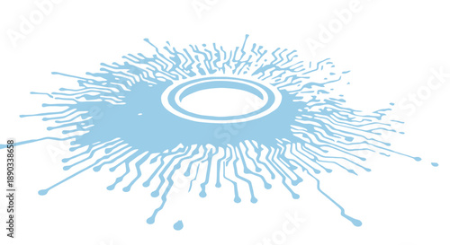 Isometric perspective digital circuit board background with glowing blue paths