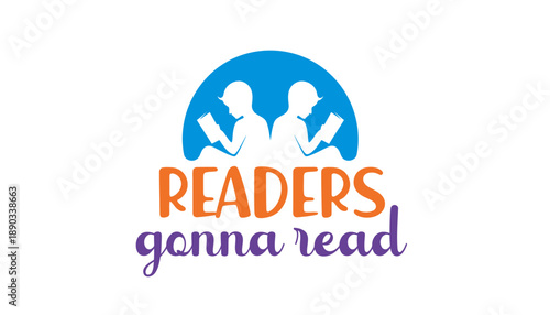 A colorful logo featuring two readers with a motivational phrase