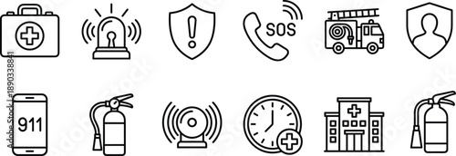 Set of 12 emergency response icons vector
