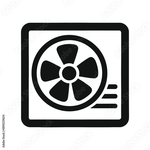 Bathroom exhaust ventilation fan square icon, appliance silhouette, on white background