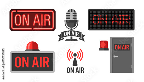 On air broadcast and podcasting studio signs set