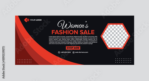 Modern womens fashion sale banner design template with red and black